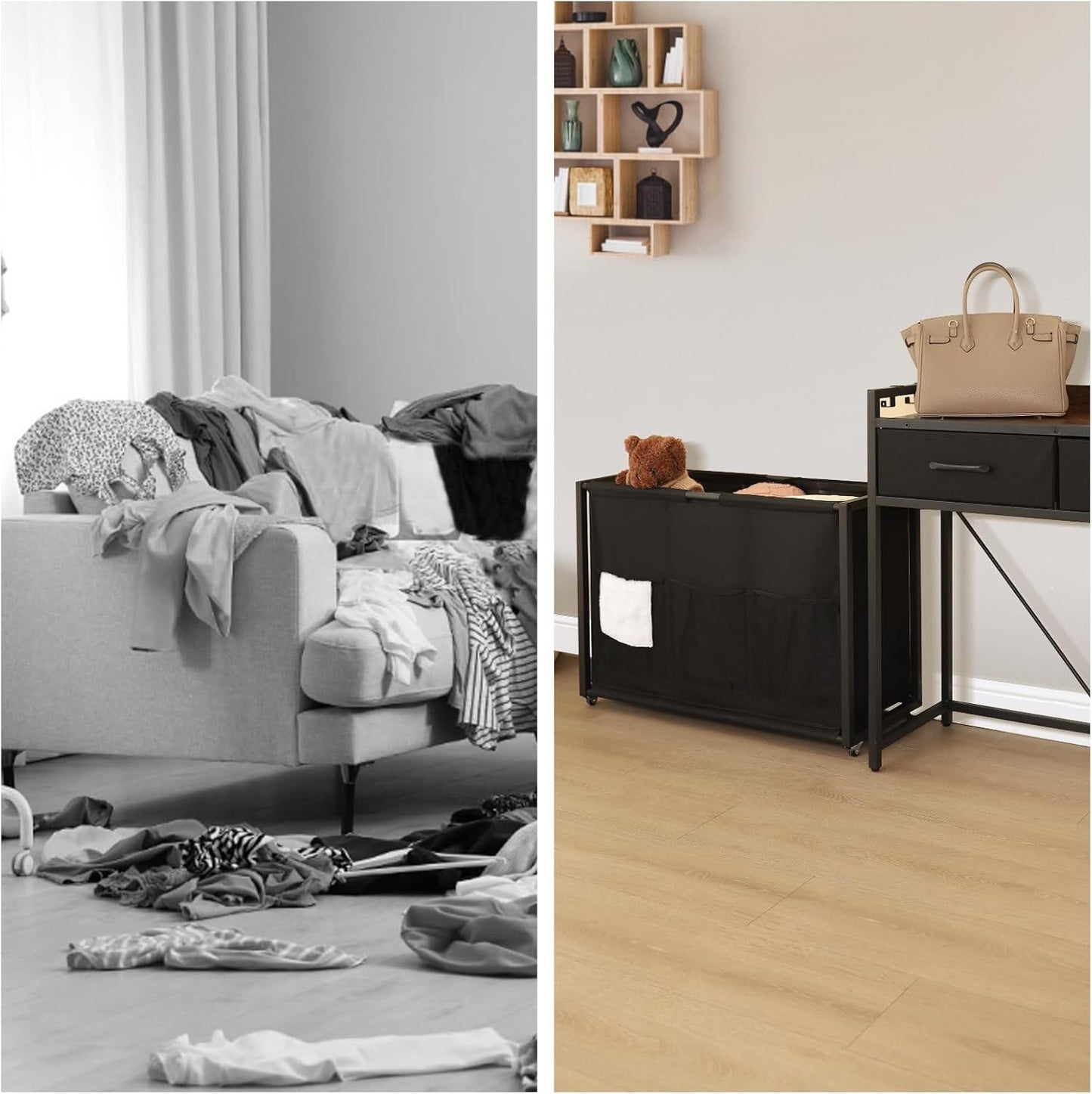 Rolling Laundry Sorter with wheels, Laundry Hamper 3 Section with shelf - 3 × 10.5 Gal (120L) Capacity, Laundry Basket with Drawers for Clothes-1 Storage Shelf, Laundry Organizer for Laundry Room