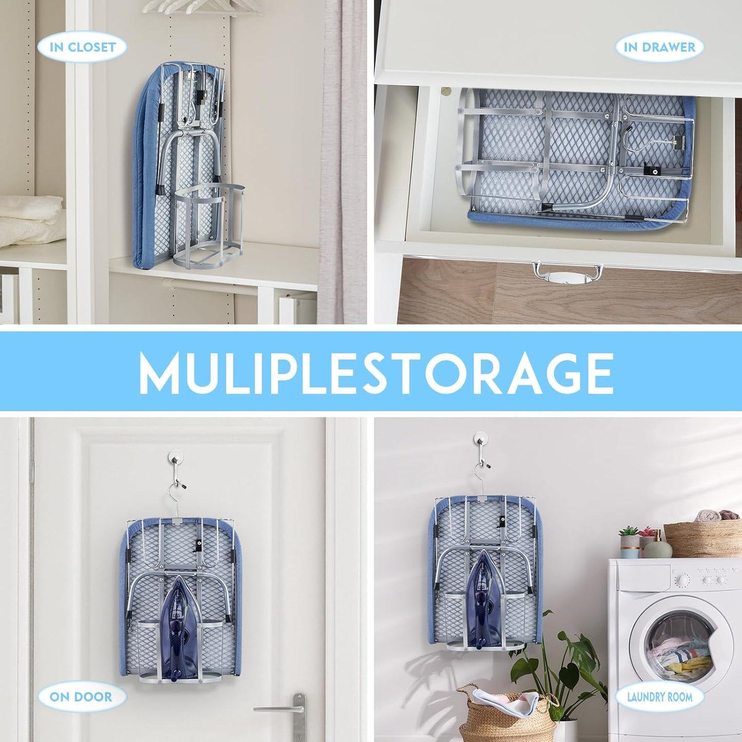 BiJun Small Ironing Board, Foldable Table Top Ompact Portable Mini Ironing Board w/Iron Rest, Set for Dorm Rooms, RVs, Travel Apartments Blue