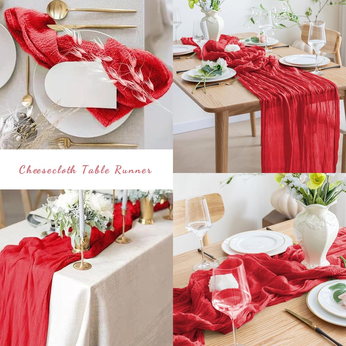 6 Pack Red 10FT Cheesecloth Table Runner Rustic Gauze Fabric Cheese Cloth Table Runner for Wedding Bridal Baby Shower Table Decor Boho Sheer Birthday Party Table Decorations 20 x 120 Inch Long