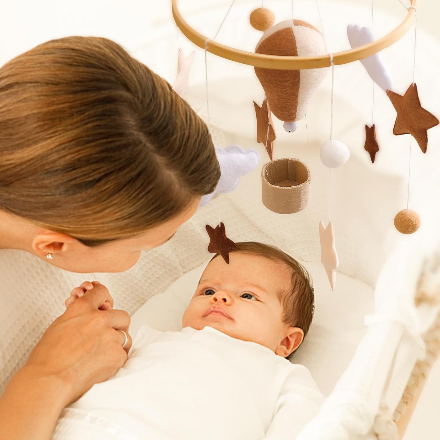 Baby Mobile for Crib, Baby Crib Mobile for Boys Girls, Baby Mobile for Bassinet, Boho Nursery Mobile, Nursery Decor Theme for Infant Bedroom Hanging, Gender Neutral Baby Gift (Hot Air Balloon)