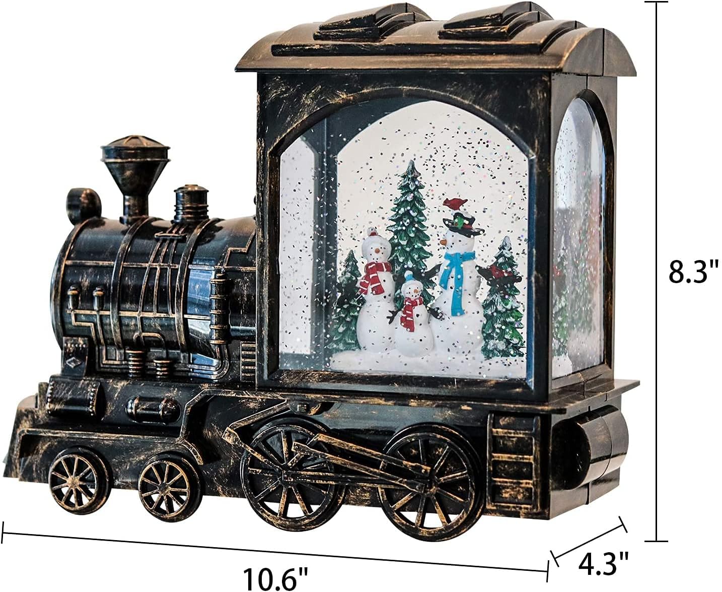 GenSwin Lighted Christmas Snow Globe Lantern, Battery Operated Snowman Musical Train LED Water Glittering with 6H Timer, Christmas Home Decoration Gift(Copper)