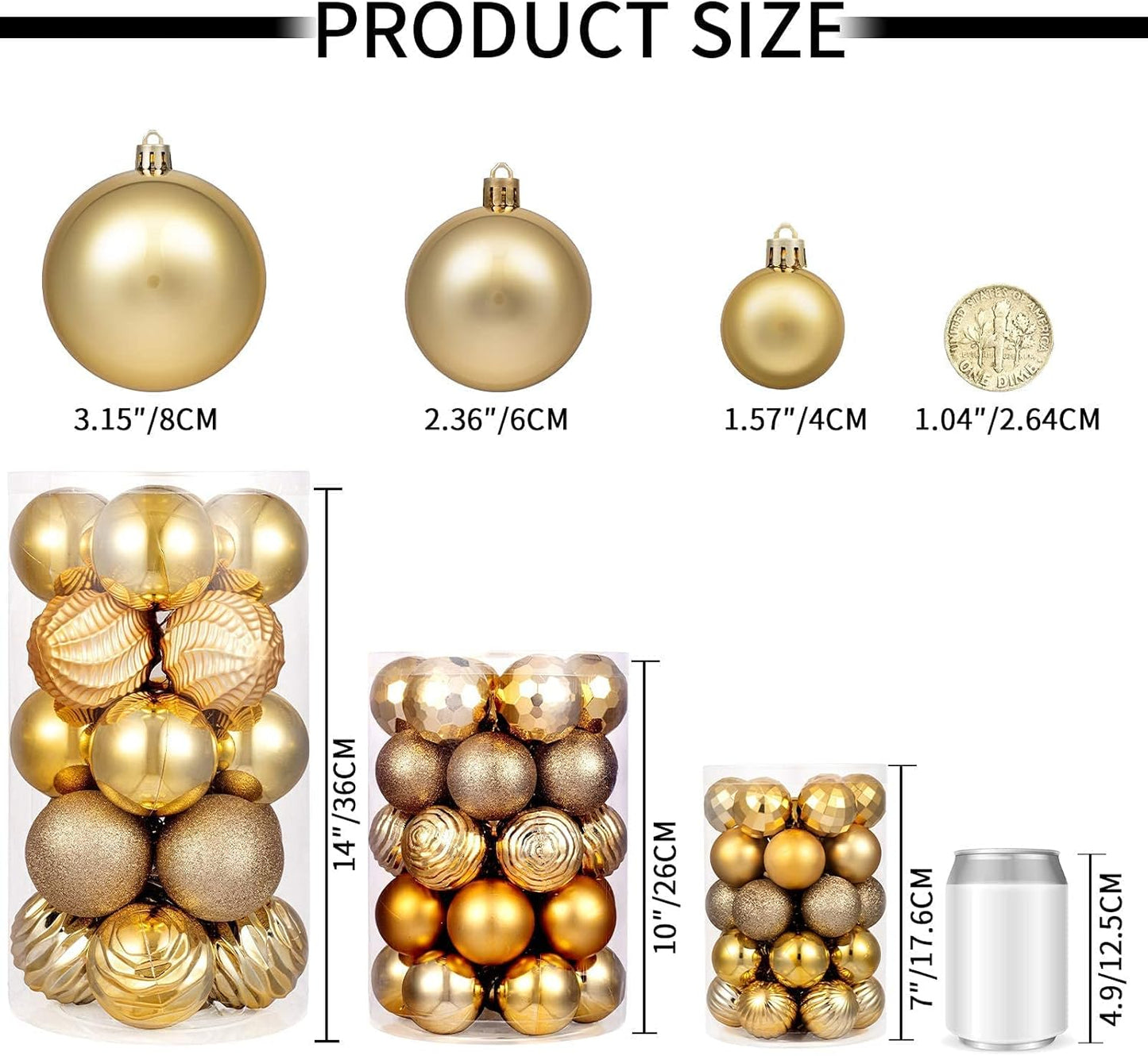 XmasExp 60mm/2.36" Christmas Ball Ornaments Shatterproof Christmas Ornaments Set Decorations for Xmas Tree Balls - 24ct (2.36'', Gold)