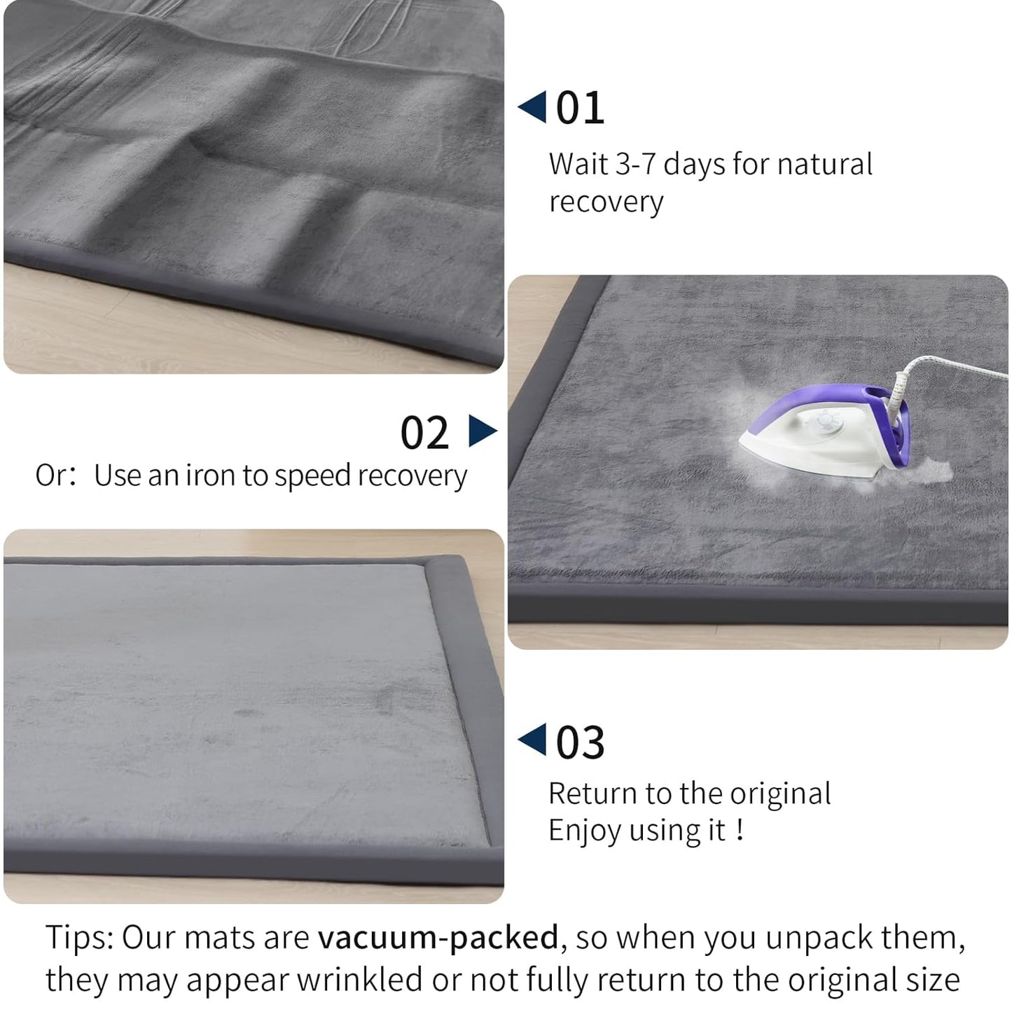 ACOMOPACK Baby Play Mat for Floor 1.3" Thick Memory Foam Play Mat 71"×79" Tummy Time Crawling with Non-Slip Bottom for Living Room,Nursery,Soft Velvet Playpen Mats for Kids,Infants(Dark Grey)