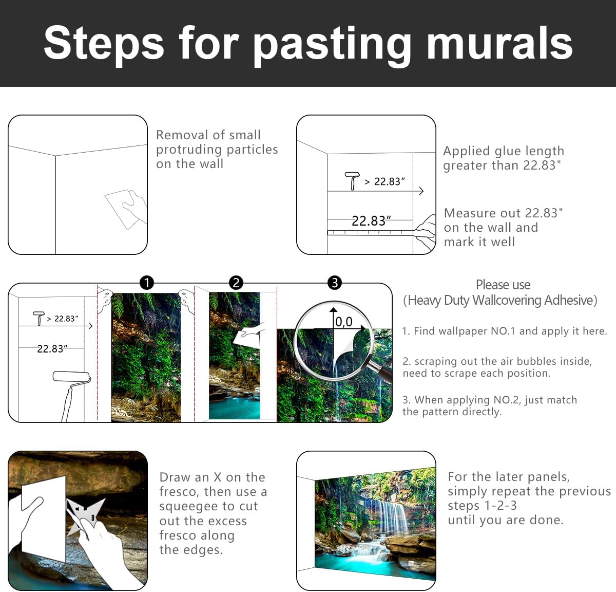 -Green Lake Waterfall Scenery Fabric Wallpaper Living Room Woodland Forest Mountain Bedroom Bathroom Large Wall Mural- 160"x108"( not Peel and Stick)