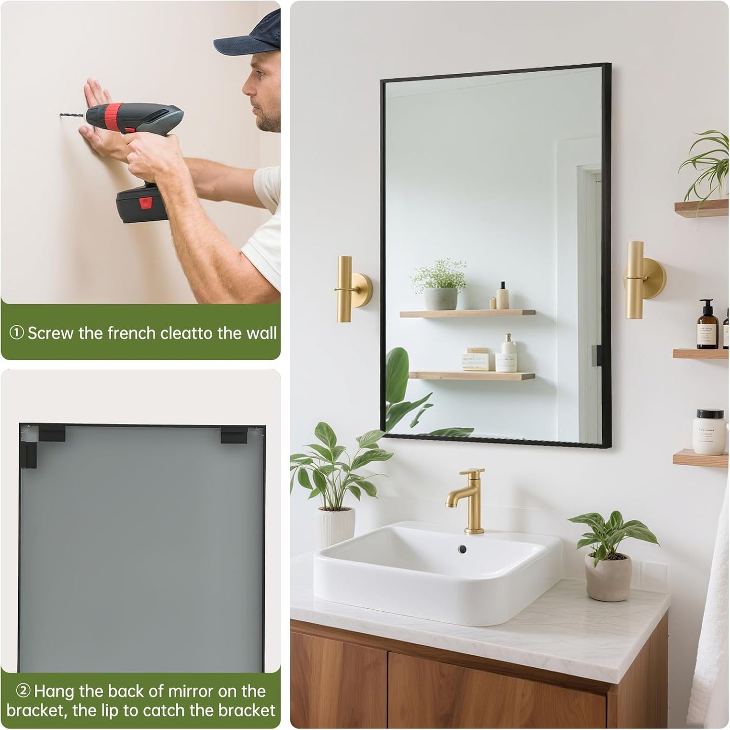 FARMER 20x30 Inch Black Bathroom Mirror, Rectangle Wall Mounted Mirror, Vanity Mirror, Brushed Square Mirror, Framed Bathroom Mirror for Bedrooms, Entryways, Living Rooms, Horizontal/Vertical