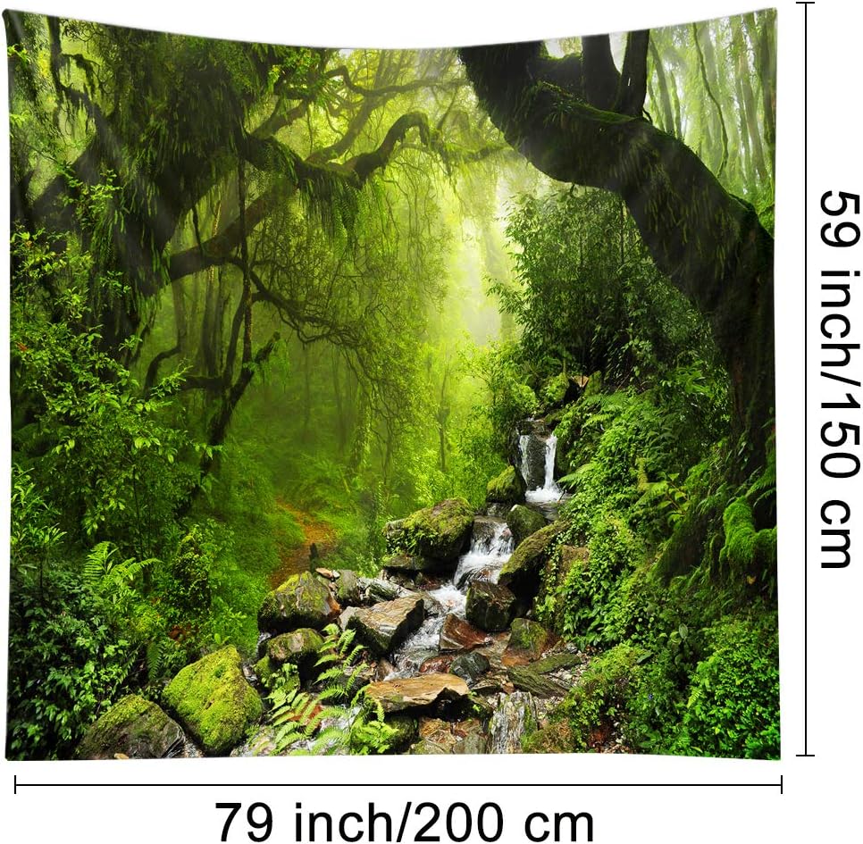 Llamazing Forest Landscape Home Decor - Living Room & Bedroom Magic Tapestry (Green Creek, 78''L60''W)