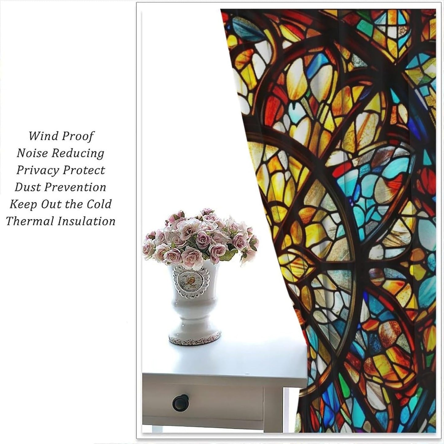 Stained Glass Curtains,Retro Mid Century Abstract Colorful Geometric Prints Home Decor Drapes for Bedroom Living Room Kitchen Window Treatment 2 Panels Set Total Size 63" W X 72" L Inch