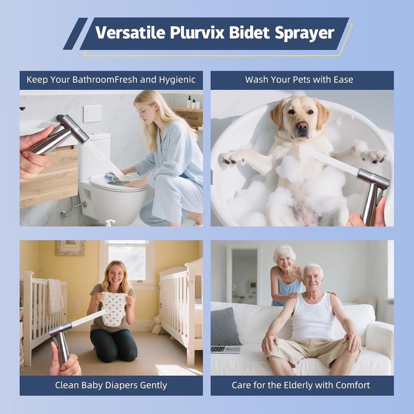 Handheld Bidet Sprayer for Toilet - Bidets for Existing Toilets Adjustable Water Pressure with Bidet Hose for Feminine Wash, Stainless Steel Muslim Shower Jet Spray for Toilet (Warm and Cold)