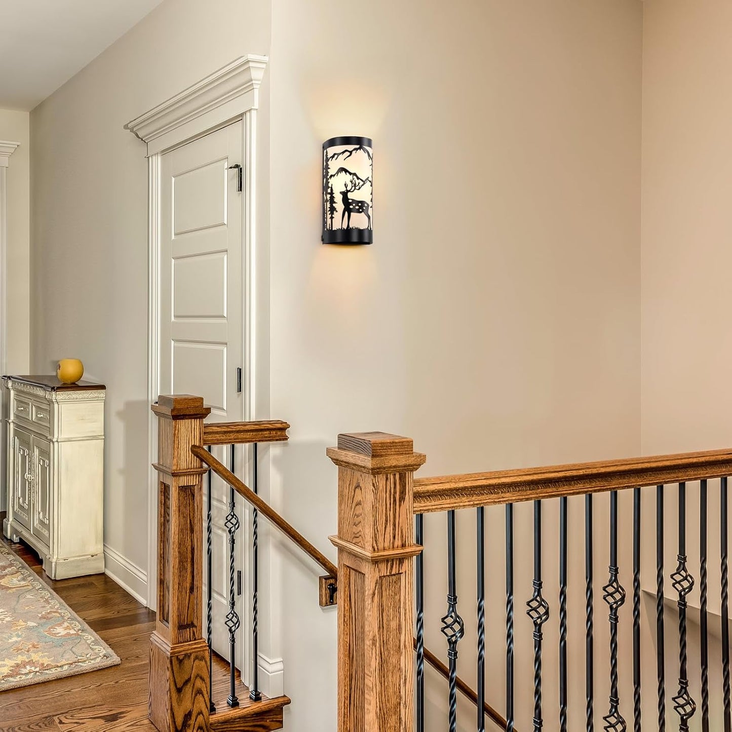 Black Wall Sconces Set of Two,Deer Metal Cream Parchment Rustic Wall Sconces,Farmhouse Indoor Wall Light Fixtures,Industrial Matte Sconce Light,Wall Lamps for Bedroom,Living Room,Hallway