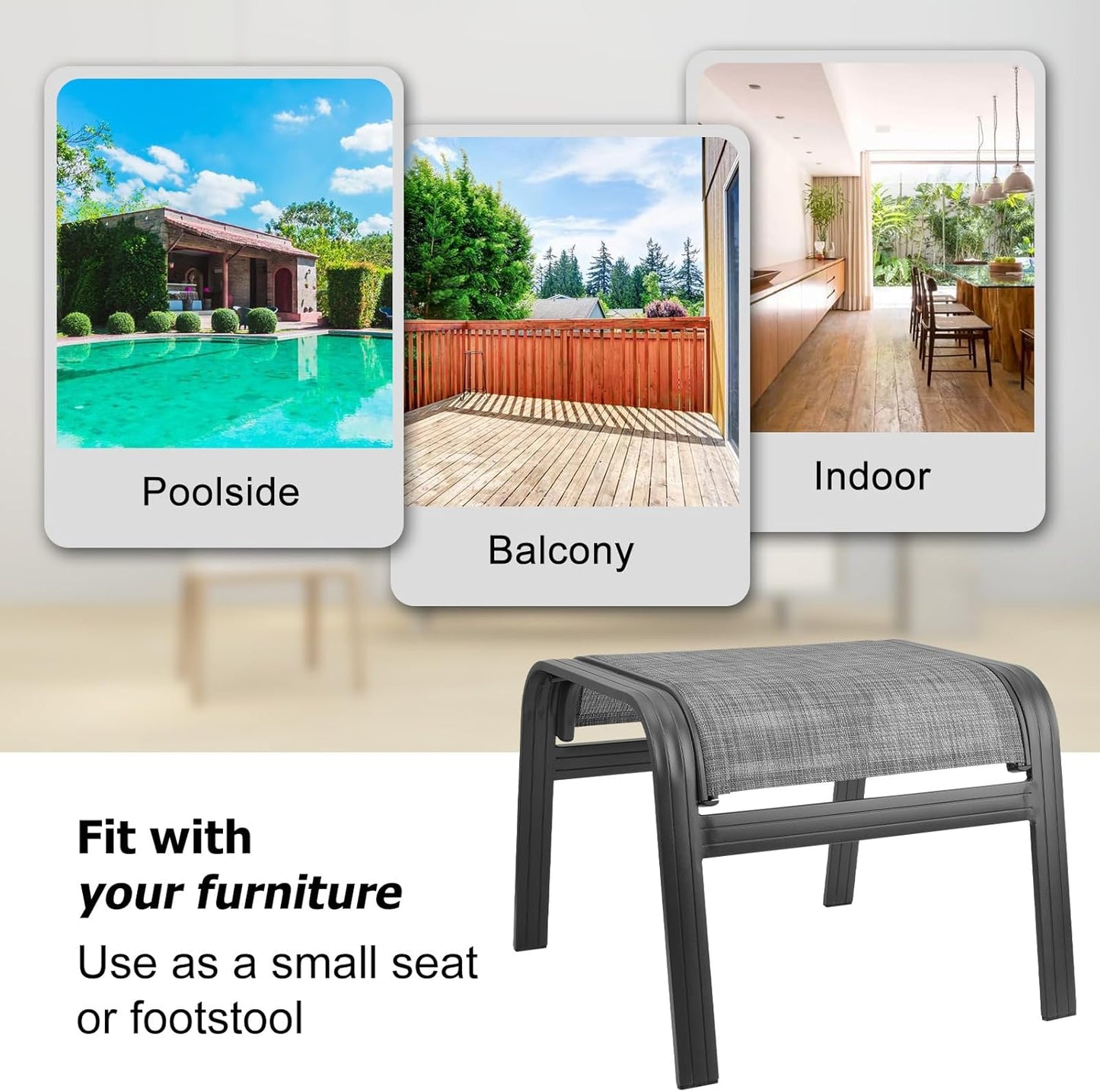 Patio Outdoor Ottoman Footstools Assembled Aluminum Footrest Side Table Small Chairs Patio Ottoman 2 Set Grey