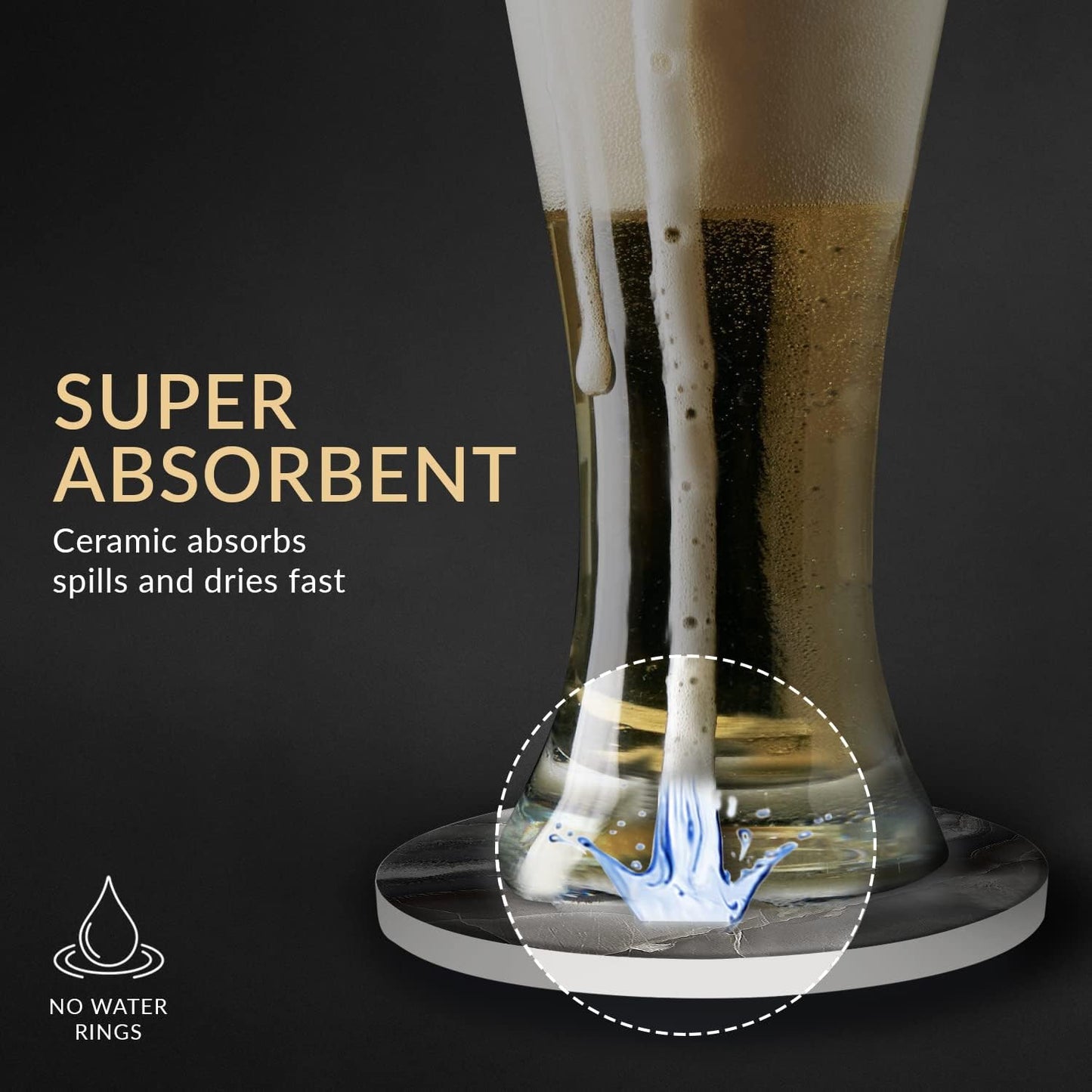 Emerson Coasters for Drinks Absorbent – Natural Stone Drink Coasters Set with Holder, Coasters for Coffee Table, Wooden Tabletop Protection Marble Style – 100% Heavy Duty Set of 6 (Glacier)