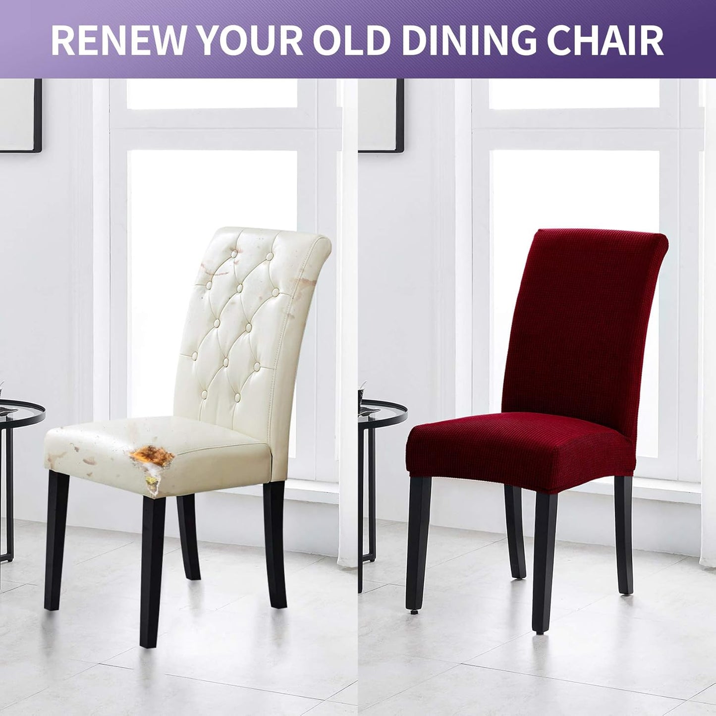 Joccun Chair Covers for Dining Room Set of 6, Dining Chair Slipcovers Stretch Dining Room Chair Covers Seat Protector,Washable Parsons Chair Cover for Home,Banquet(Red Dahlia,6 Pack)