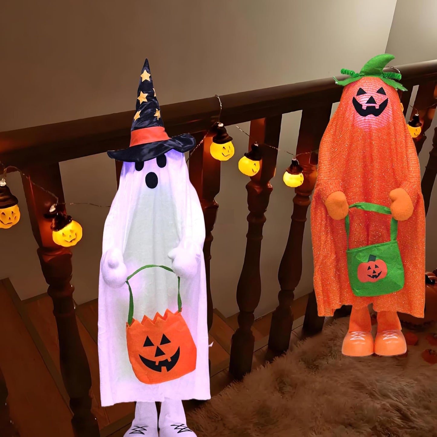 37" Front Porch Light up Halloween Ghost Figure Décor, Kit Standing Trick or Treat Indoor and Outdoor Decorations-Start