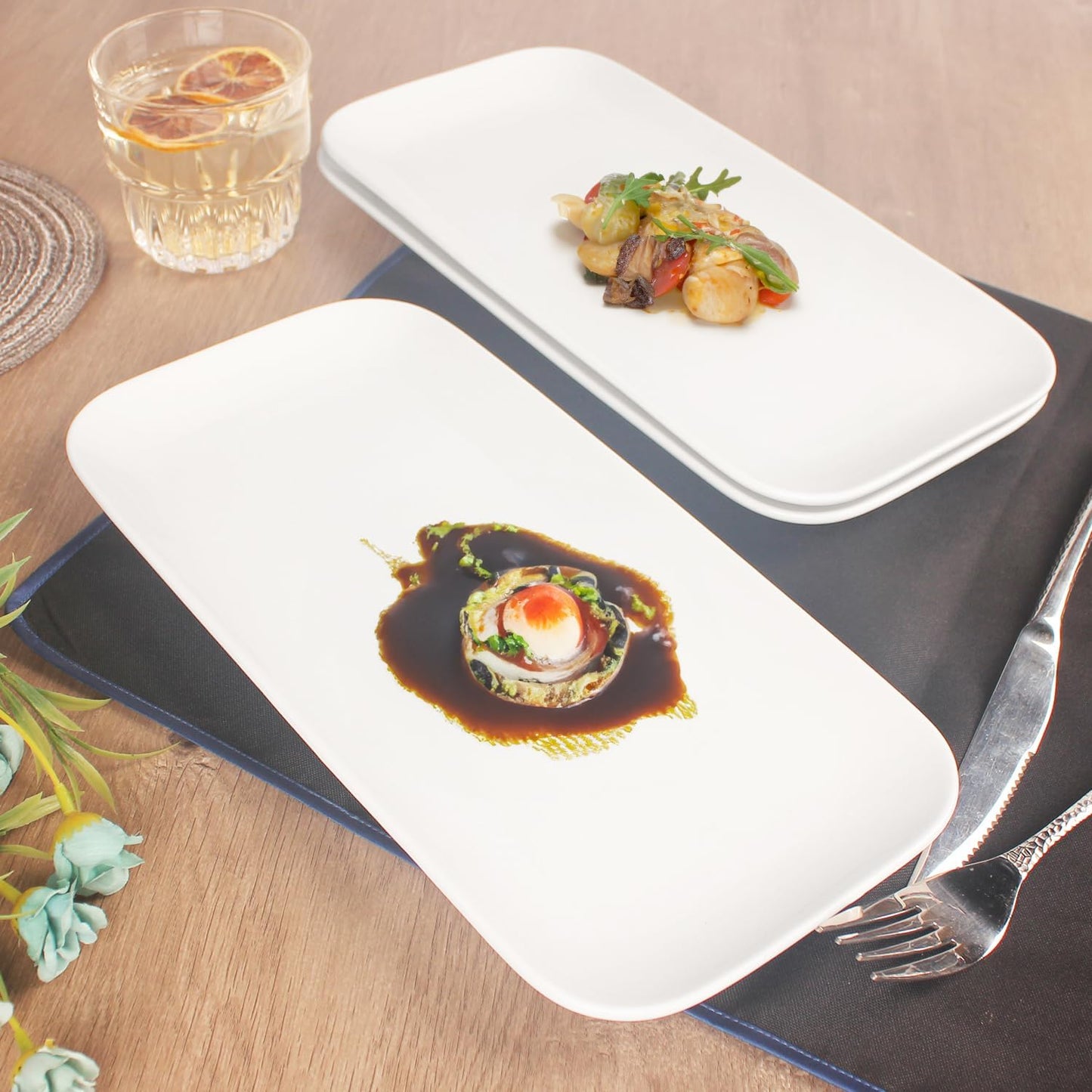 Serving Platters Set of 4, Rectangular Serving Plates, Serving Trays for Entertaining Party, Microwave,Oven,Dishwasher Safe,Kitchen Dinnerware, White 12.4 Inch