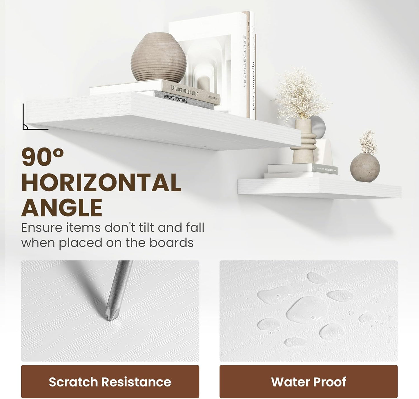 36 Inch Floating Shelves, 12 Inch Deep Floating Shelves for Wall, Floating Shelf with Invisible Brackets, Large Deep Wall Shelves for Bathroom, Bedroom, Living Room, 2 Pack, White