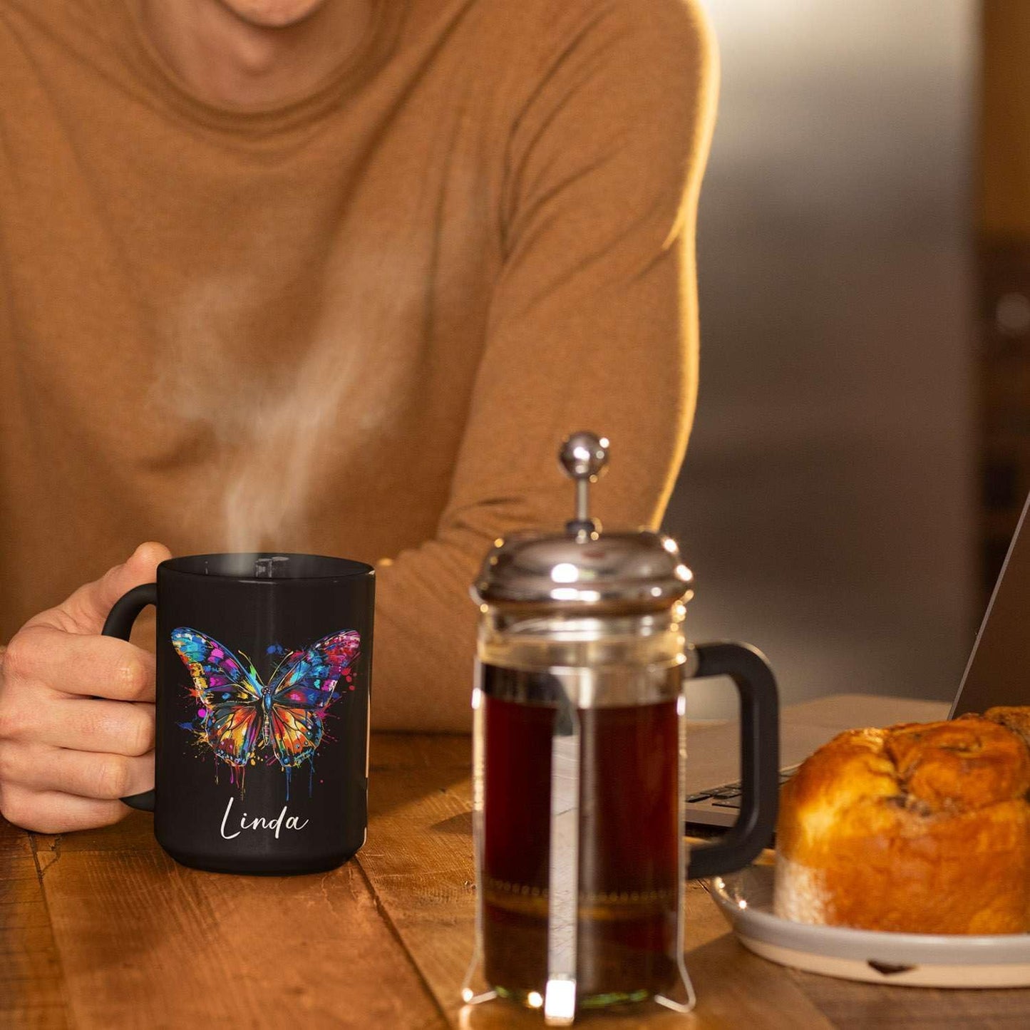 Customized Butterfly Mug, Themed Coffee Cup, Gift For Men Women, Personalized Name Butterfly Black Mug, Ceramic Cup 11oz 15oz, Lover Mug