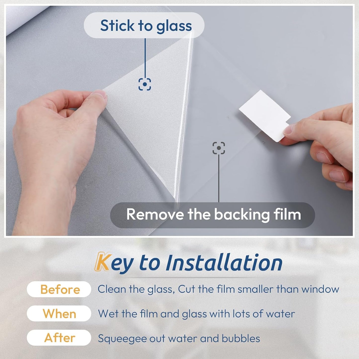 rabbitgoo Window Privacy Film, Frosted Glass Window Clings, Static Cling UV Heat Blocking Door Stickers for Home Bathroom, Removable Indoor Decal Coverings Day and Night, Pure, 29.5 x 157 Inches