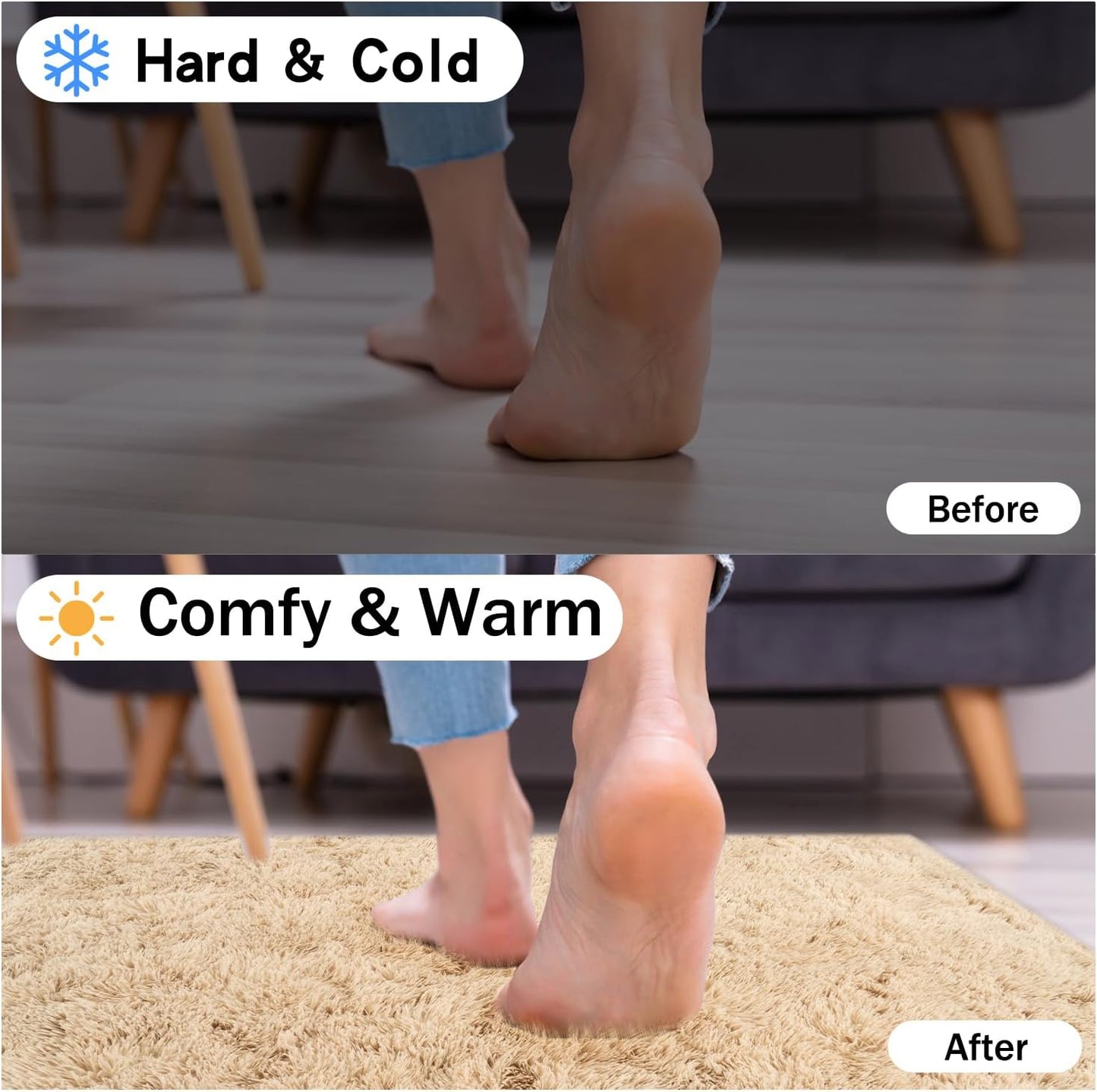 Rezutan Fluffy Rug for Living Room Bedroom, Large Comfy Modern Shaggy Fuzzy Kids Rug, Plush Indoor Nursery Classroom Home Decor Bedside with Non-Slip Bottom, Camel, 5X7 Feet