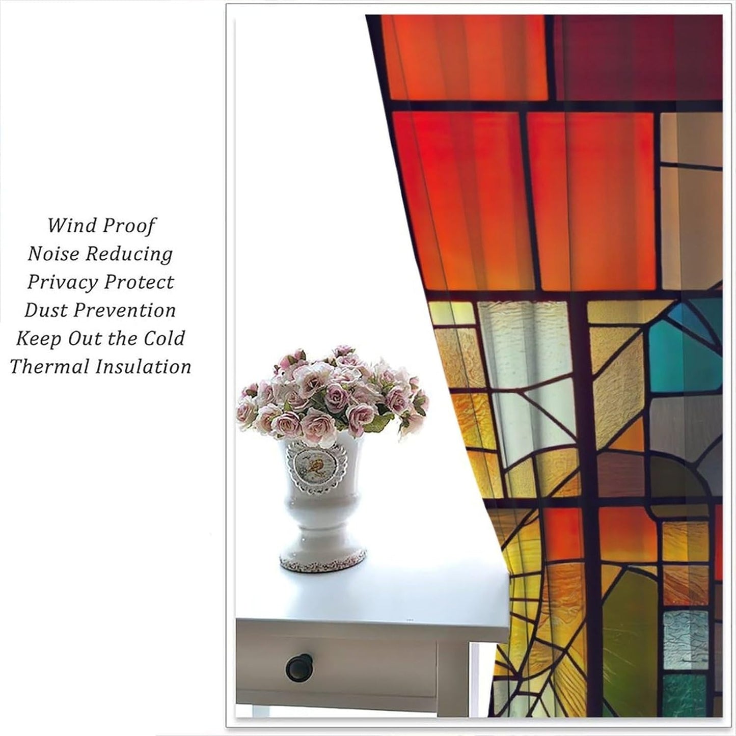 Stained Glass Curtains,Retro Abstract Colorful Geometry Textures Art Home Decor Drapes for Bedroom Living Room Kitchen Window Treatment 2 Panels Set Total Size 55" W X 63" L Inch