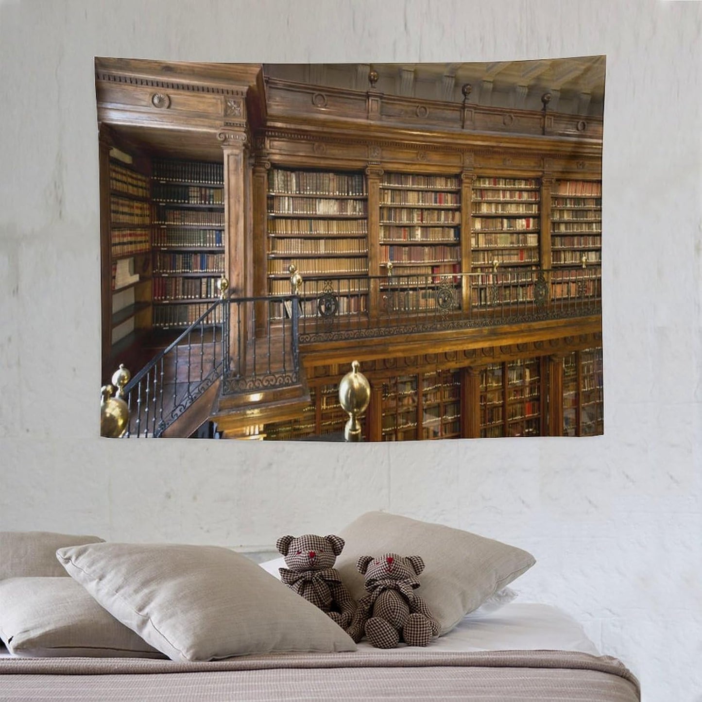 Kurtect Library Tapestry,Vintage Medieval Antique Bookshelf Bookcase Pattern Print Tapestries for Party Beach Picnic Blankets Tablecloths Living Room Wall Deocr, 30x40 in