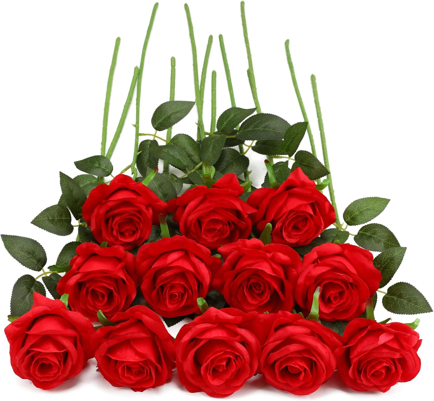Red Fake Roses Artificial Flowers - 10 Pcs Fake Artificial Roses Silk Flowers with Stems for Home Wedding Hotel Office Centerpiece Decor