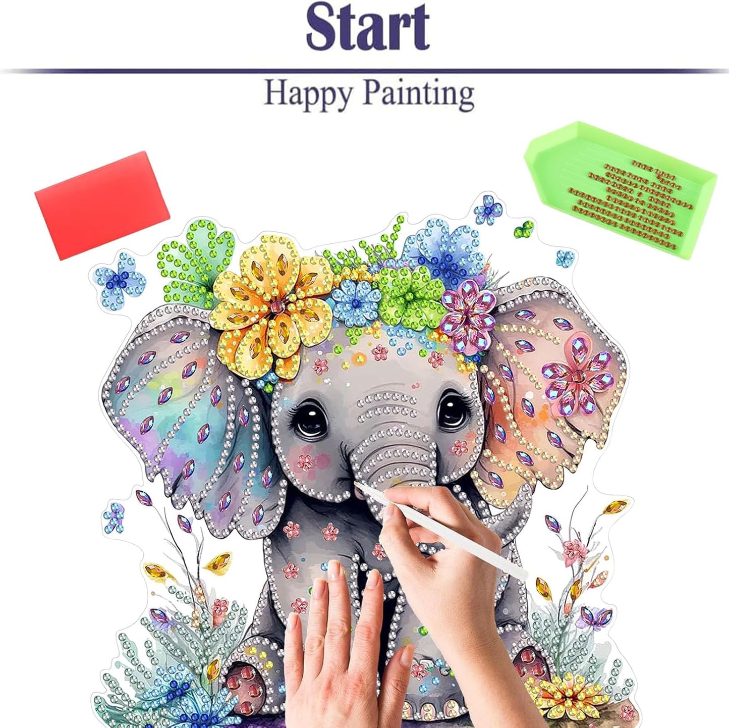 Diamond Painting Kits for Adults Beginners, 5D Full Drill Elephant Crystal Art Desktop Ornament, DIY Single Sided Home Office Desk Decor, Creative Craft Gift Set with Tools