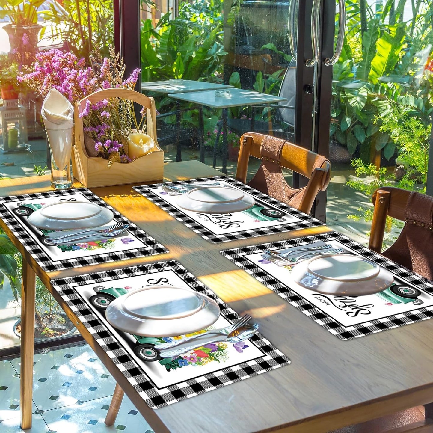 Happy Spring Placemats Set of 6 Easter Plastic Table Mats Spring Placemats Seasonal Place Mats Rustic Vintage Flowers Table Decoration for Indoor Outdoor Party Kitchen Dining