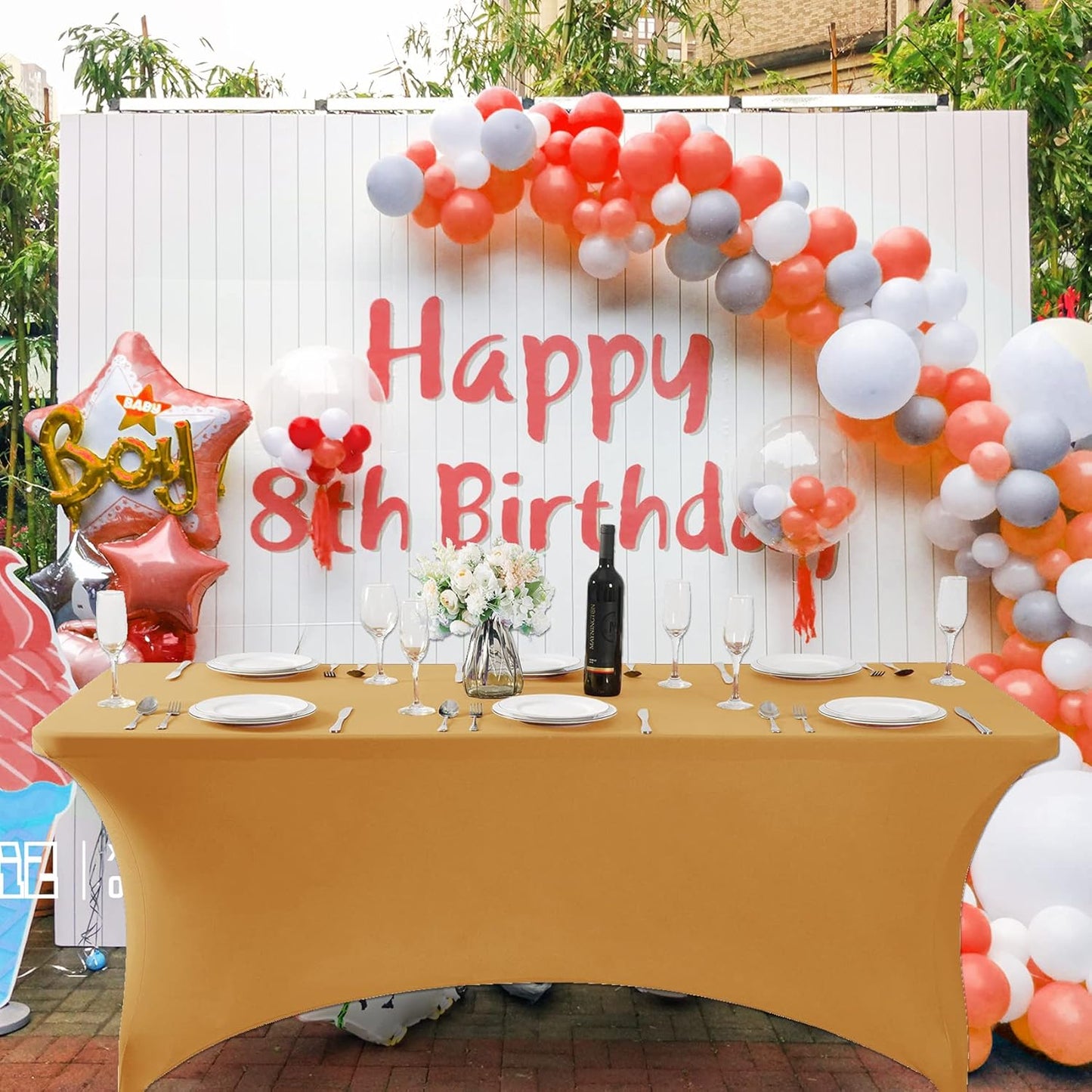 SuperO Waterproof Spandex Table Cover for 6FT Table Universal Fitted Stretch Tablecloth for Party, Banquet, Wedding and Events-Gold