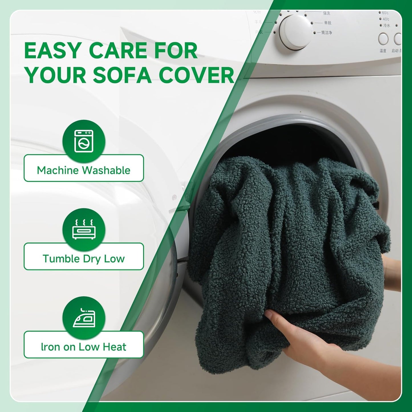 Couch Cushion Covers for Sectional Sofa, Stretch Soft Sofa Slipcovers Washable Wear-Resistant Universal Furniture Protector for Living Room(1 Piece Large Cover, Green)