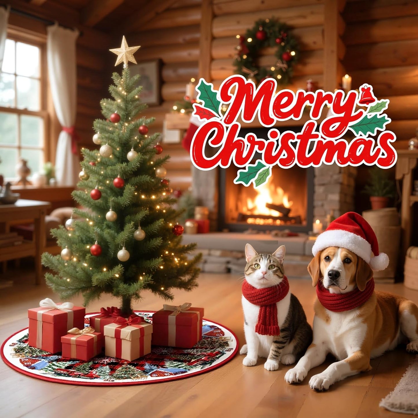 Christmas Tree Skirt 48 Inches Red Xmas Soft Cover Mat Decor Retro Xmas Tree Skirt for New Year Holiday Ornaments Indoor Outdoor Decorations (Buffalo Plaid)