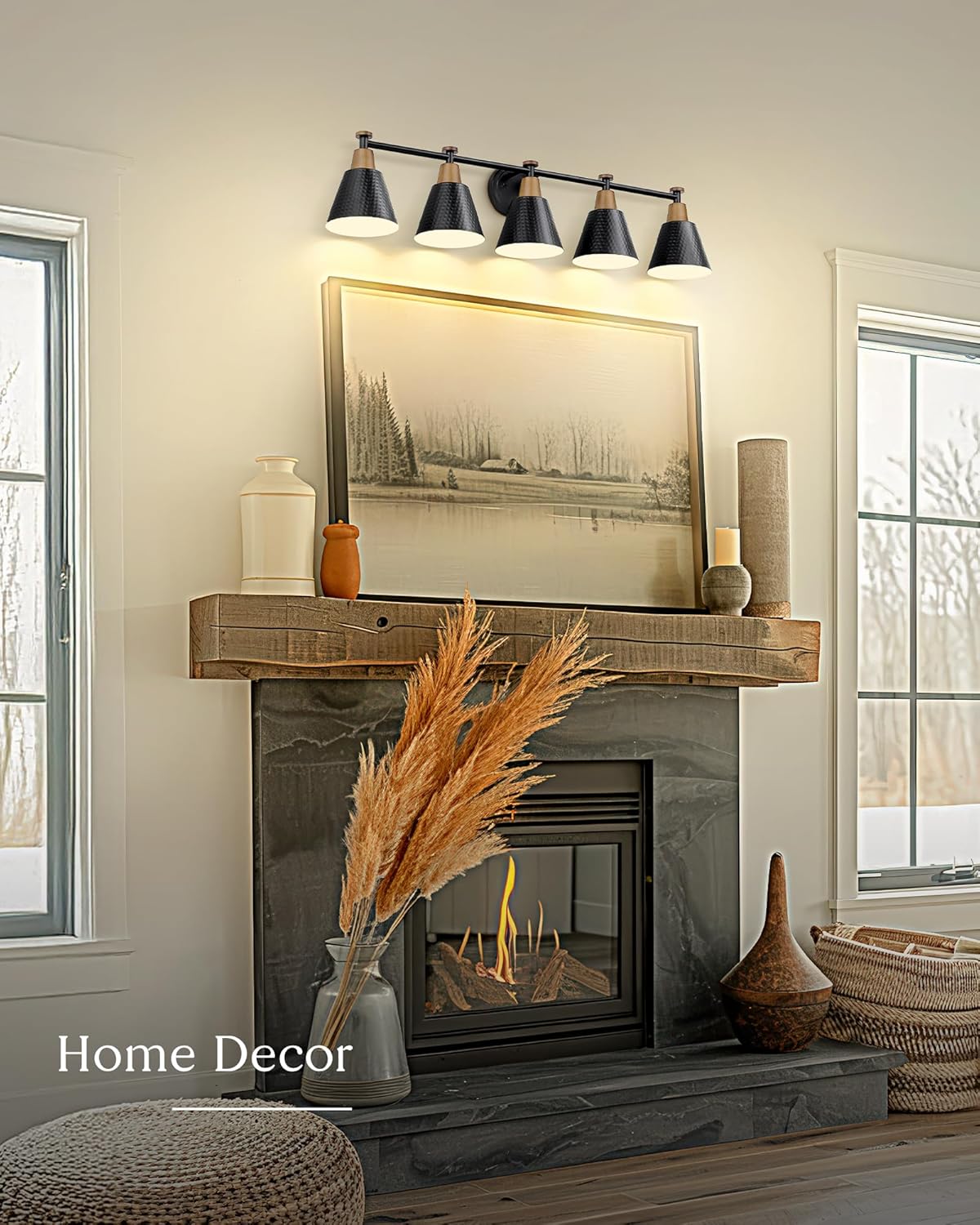 FEMILA 37.4" Black Vanity Light, Black Bathroom Light Fixture, Bathroom Lighting Fixtures Over Mirror with Matte Black Finish, 4FG59B-5W BK