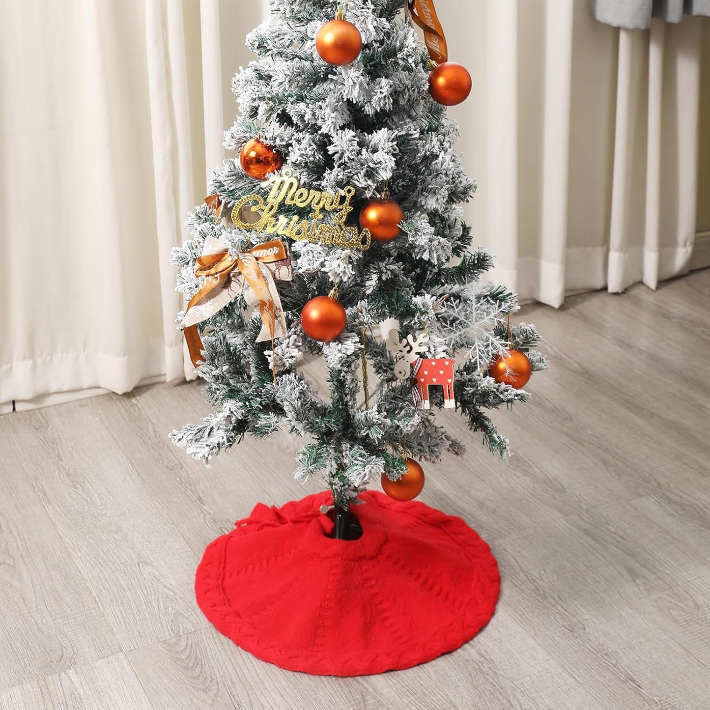 Mini Red Tree Skirt,19 Inches Knitted Christmas Tree Skirt,Christmas Tree Decorations, Farmhouse Christmas Decor Xmas Holiday Home Party Decorations