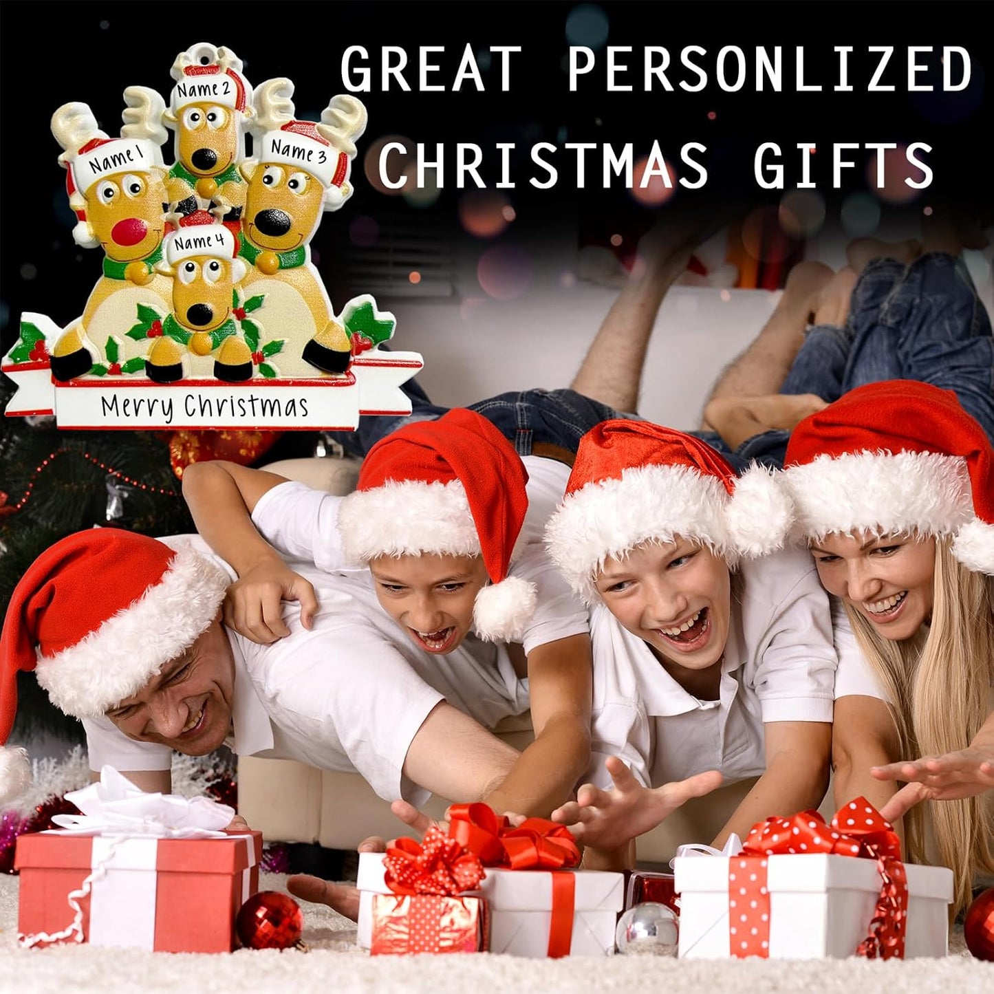 2025 Personalized Christmas Ornaments Family of 2/3/4/5/6/7/8,Custom Deer Christmas Ornaments Deorations with Names,Customized Xmas Ornament Tree Deorations,Personalized Christmas Ornament Gifts