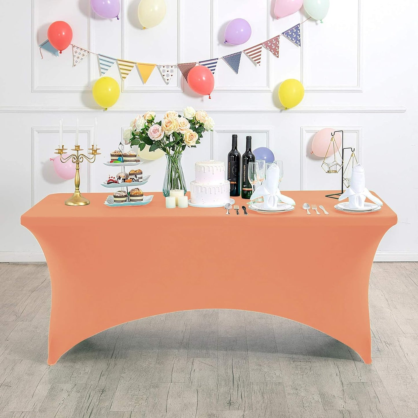 Spandex Table Cover for 8FT or 4ft or 6ft Table Universal Fitted Stretch Tablecloth for Party, Banquet, Wedding and Events-Peach