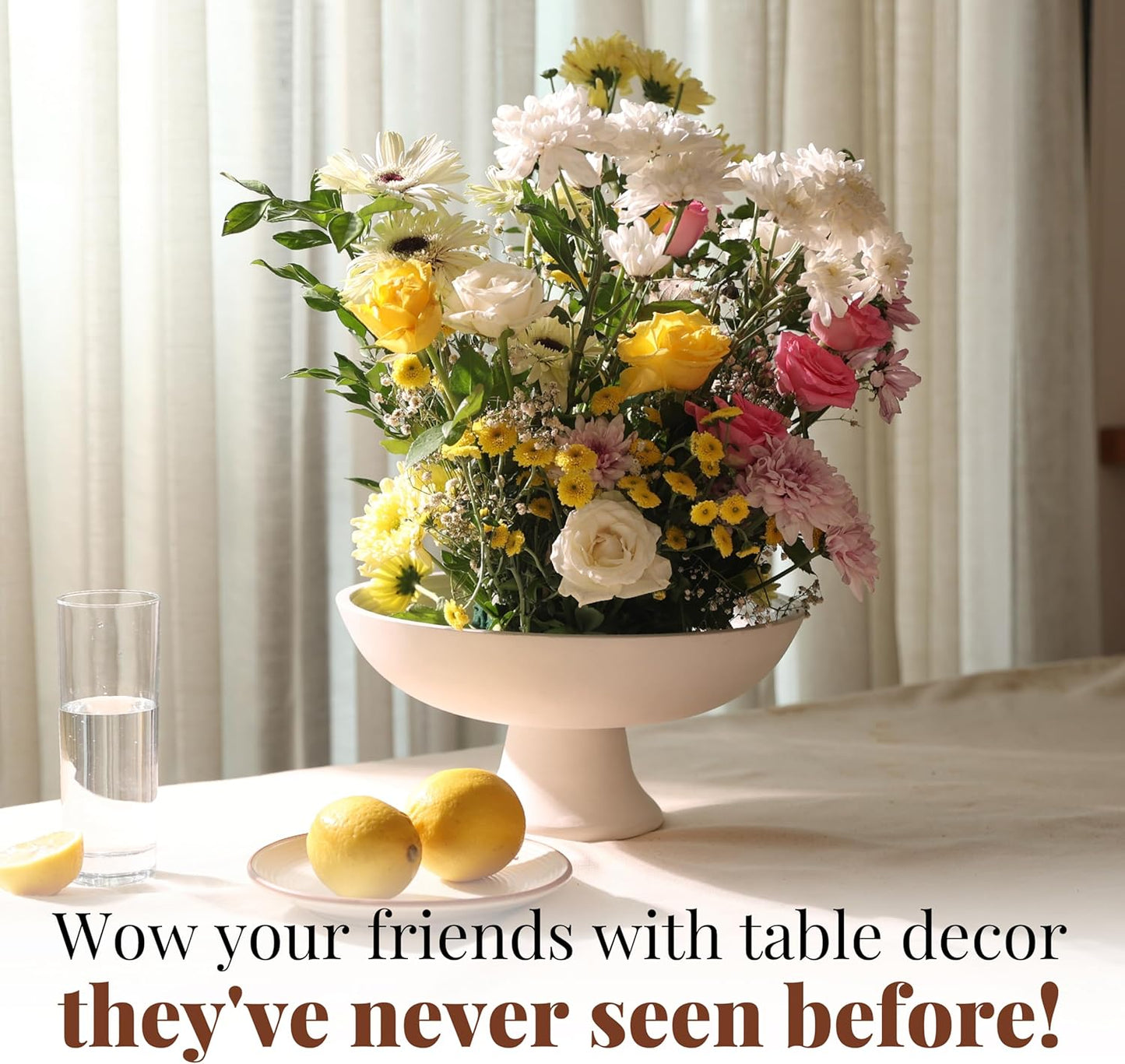 Folkulture Wooden Fruit Bowl for Kitchen Counter | 12" Large Premium Eco Friendly Banana Fruit Basket for Kitchen | White Wood Bowl with Holder, Pedestal for Table Decor, Centerpiece for Dining Table