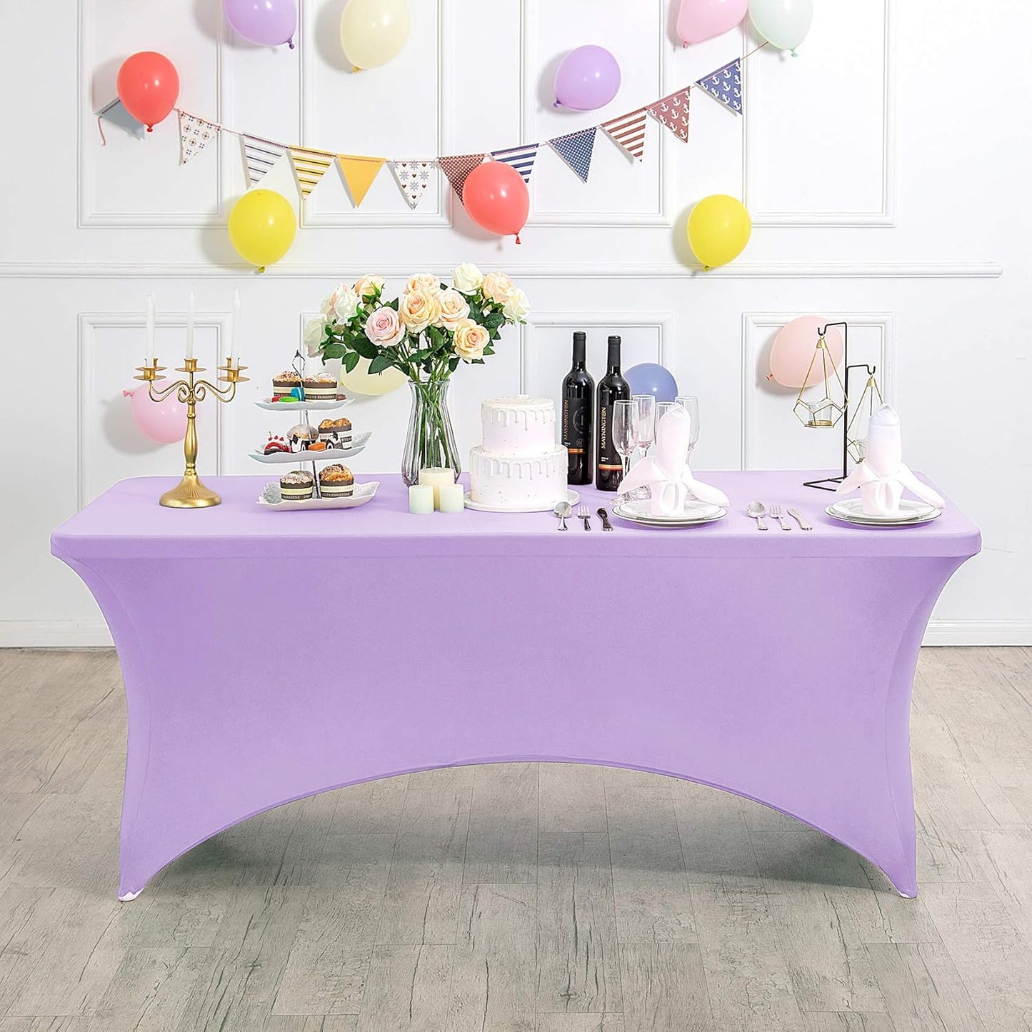 Spandex Table Cover for 4FT or 6ft or 8ft Table Universal Fitted Stretch Tablecloth for Party, Banquet, Wedding and Events-Lavender