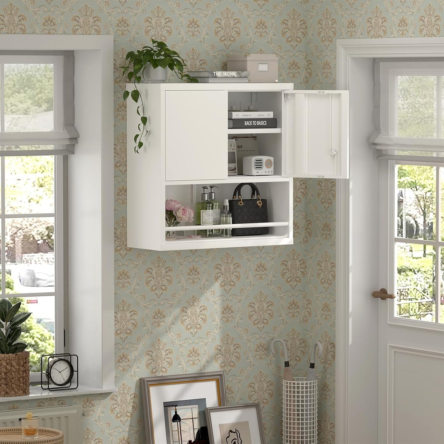 Wall Cabinets,Garage Metal Storage Cabinet with Shelf,Wall Storage Cabinet with Locking Door,Steel Cabinets for Kitchen,Home Office,Basement