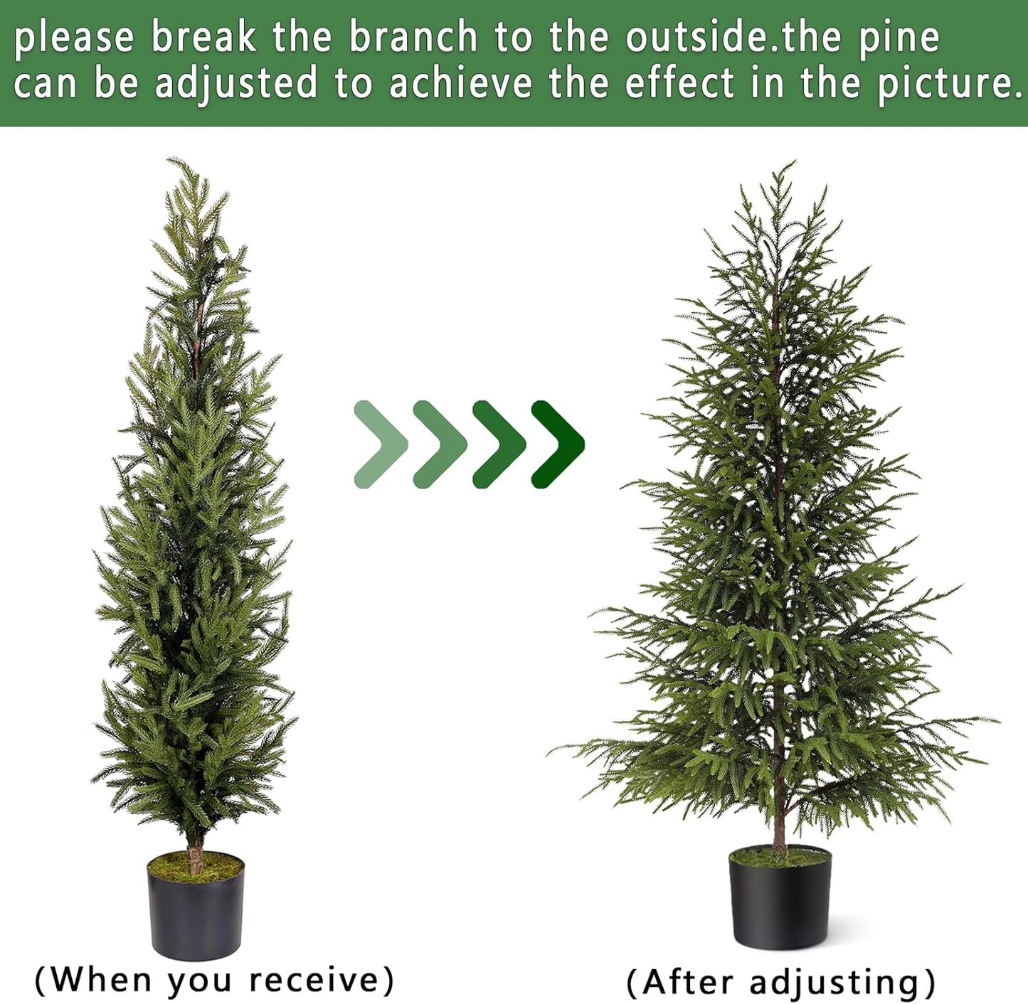 4ft Christmas Norfolk Pine Tree Artificial Christmas Tree Faux Potted Plants for Front Porch Christmas Indoor Outdoor Decor(2 PCS