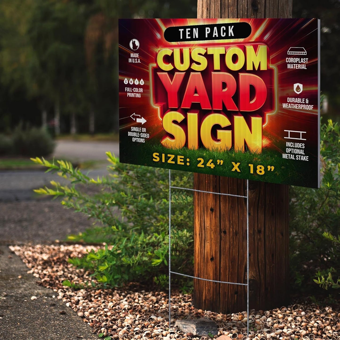 10 Pack 24"x18" Custom Yard Signs with Stakes, Personalized Yard Signs for Outdoors, Customized Full Color Print Corrugated Signs for Business
