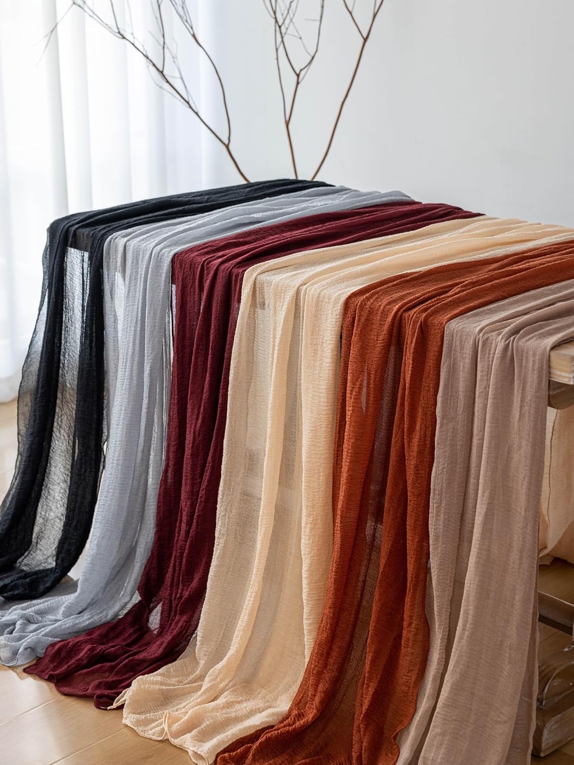 6pcs Fall Terracotta Table Runner Rust Gauze Rustic Cheesecloth 120 Inch 10 FT for Wedding Baby Shower Bridal Shower Birthday Engagement Garden Party Sheer Boho Thanksgiving Decorations