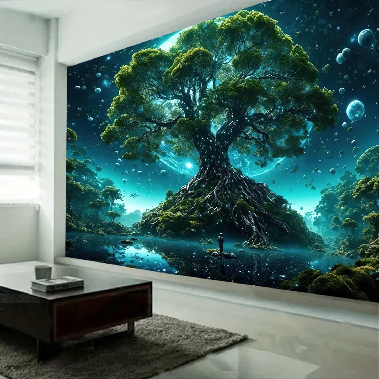 FENDROM Tree of Life Tapestry Nature Green Tree Wall Hanging Aesthetic Moon Night Fantasy Wonderland Tree Plants Wall Art For Home Dorm Living Room Decor
