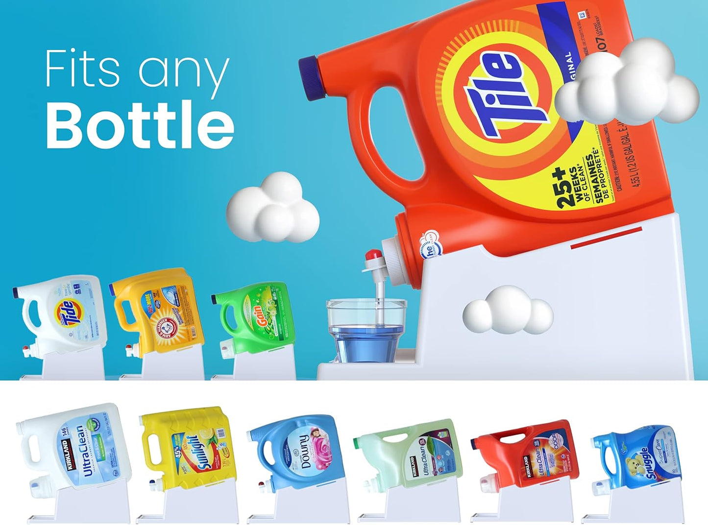 TidyFriend 3 Pack Liquid Laundry Detergent Holder Stand with Drip Tray & Rubber-Grip Feet, Stand for Laundry Room Organization and Storage, Fabric Softener Dispenser with Cup Holder (White)