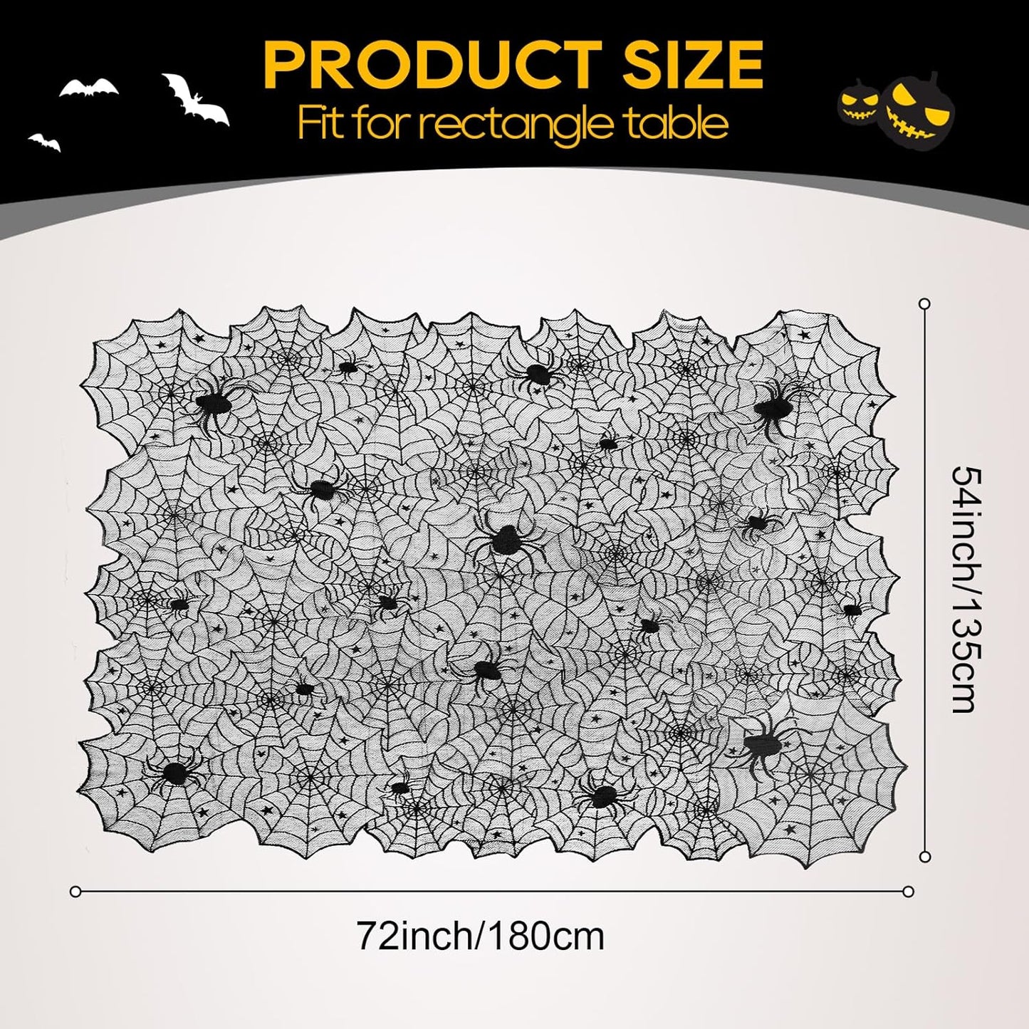 eZAKKA Halloween Table Cloth, 54" x 72" Spider Webs Tablecloths Black Tablecloth Lace Fabric Table Cloths Spooky Cover