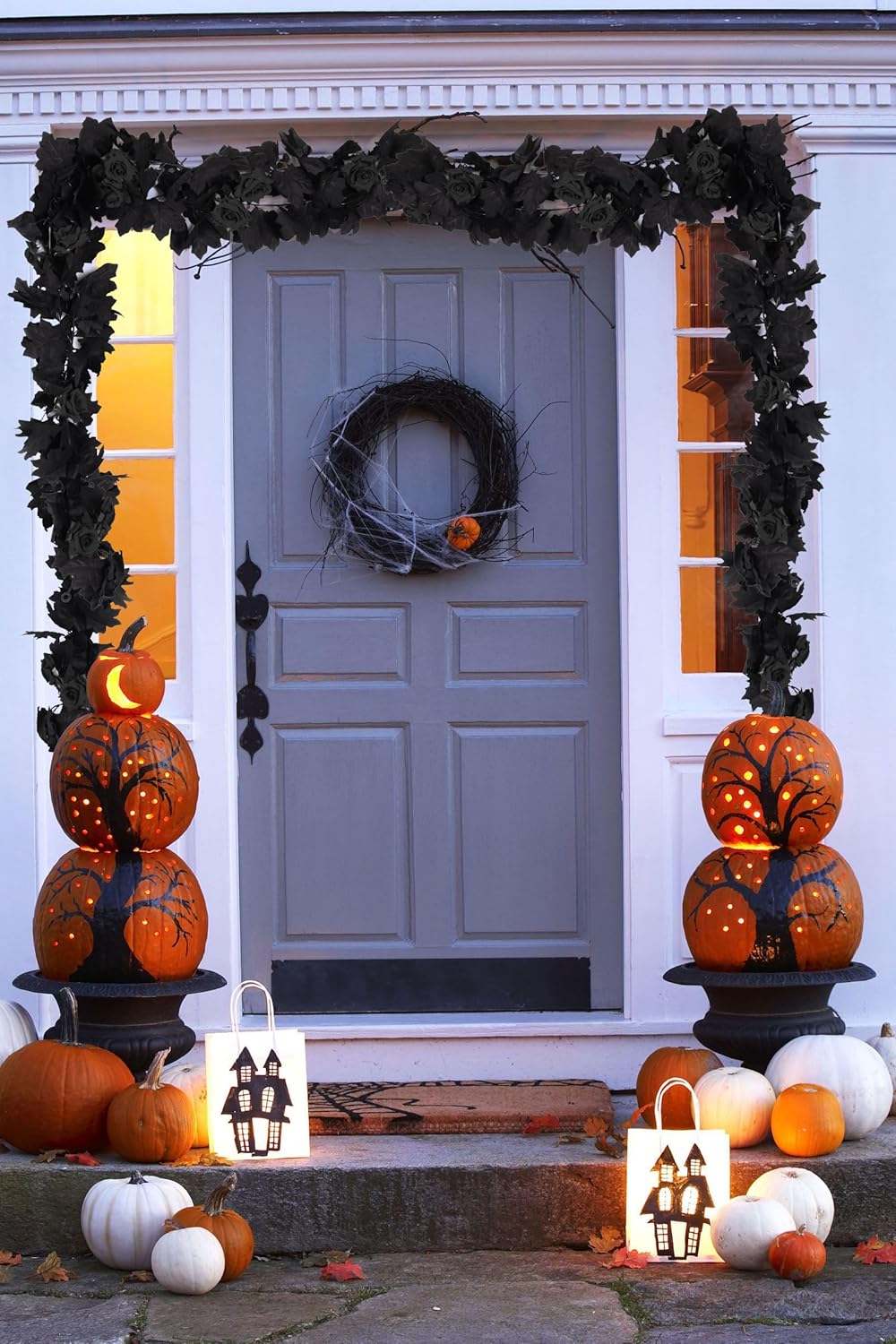 RECUTMS Black Artificial Flower Garland Fake Rose Vine Hanging Rose Vines Fall Maple Garland with Floral,Black Hanging Flowers for Gothic Wedding Decor Autumn Party Halloween Decor