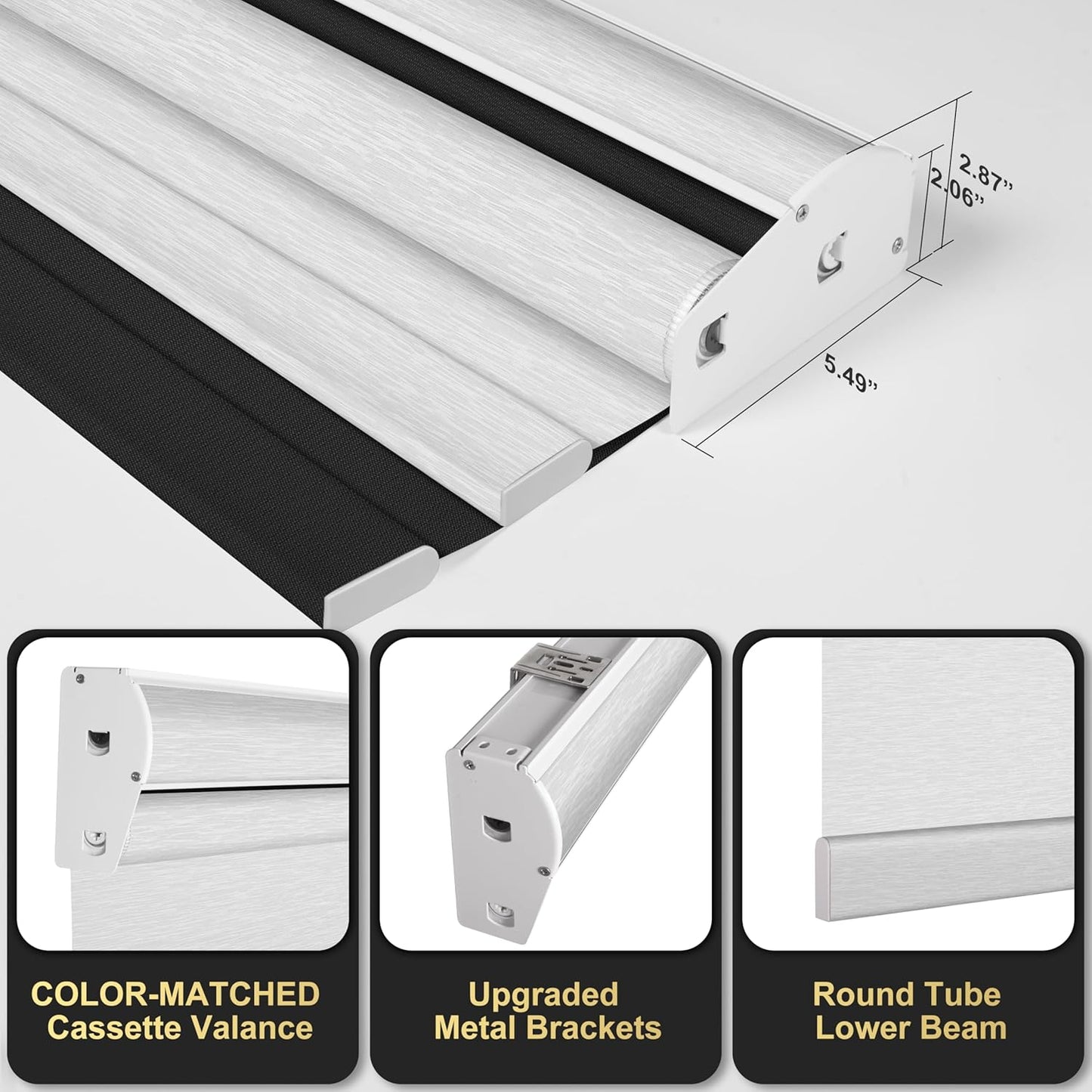 BERISSA Cordless Dual Roller Shades with Cassette Valance, Double Window Shades Blackout and Light Filtering, Day and Night for Home Office Door. Linen Black and White. 40 W x 56" H