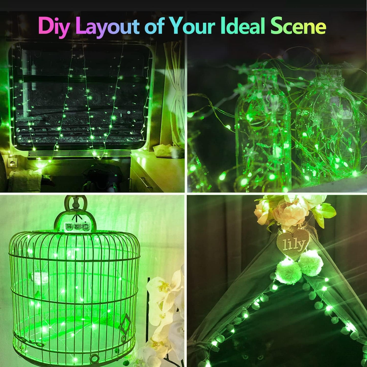 4 Pack 20FT 60LED Halloween Battery Operated Fairy Lights with Timer, Waterproof Battery String Lights Outdoor Indoor, Battery Twinkle Lights for Bedroom Wedding Birthday Party Halloween (Green)