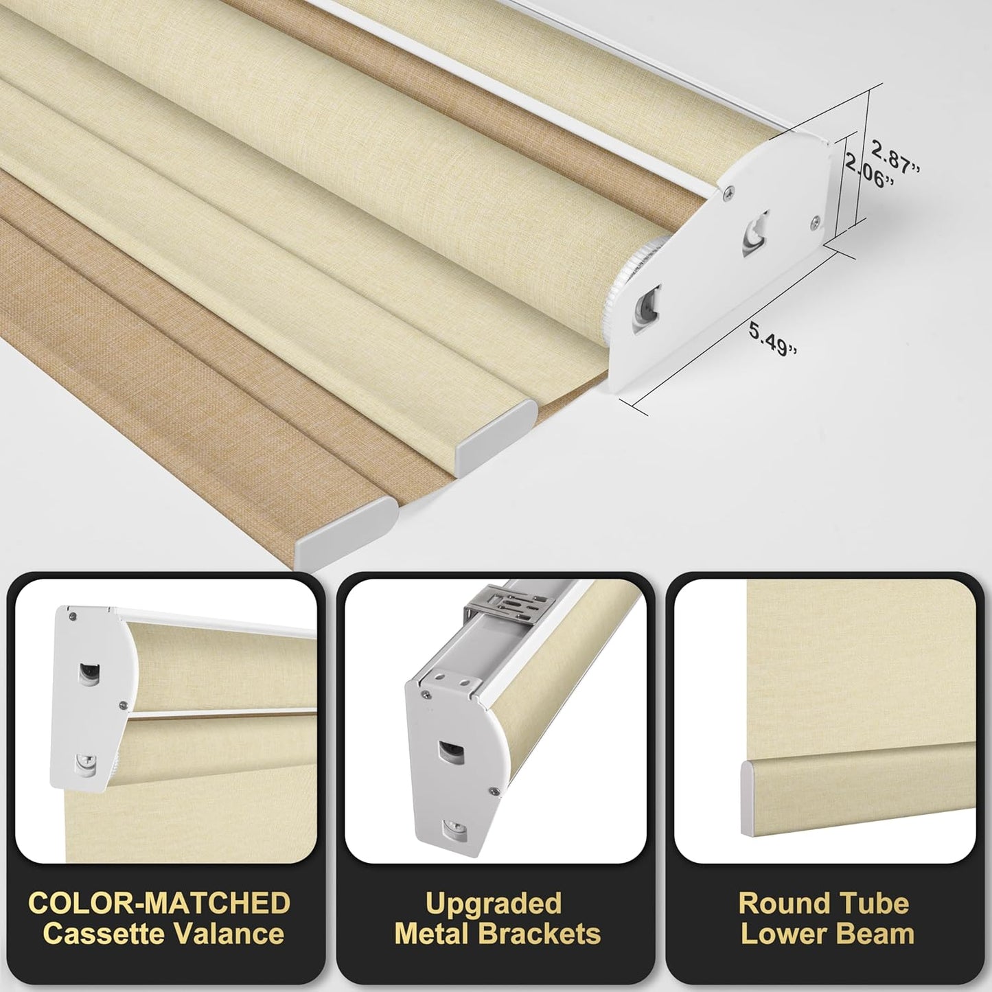 BERISSA Dual Roller Shades with Cassette Valance, Double Blackout and Light Filtering Shades for Home Office or Door. Linen Beige. 42 W x 56" H