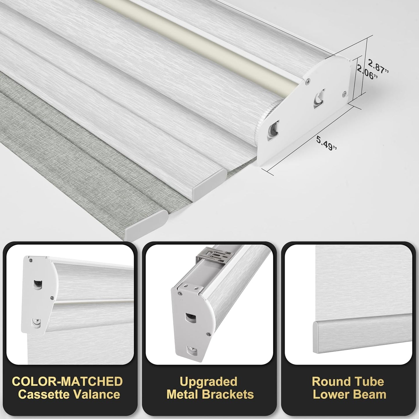 BERISSA Cordless Dual Roller Shades with Cassette Valance,Double Window Shades Blackout and Light Filtering Shades,Day and Night Roller Shades for Home Office Door.Linen Grey and White.46 W x 80" H