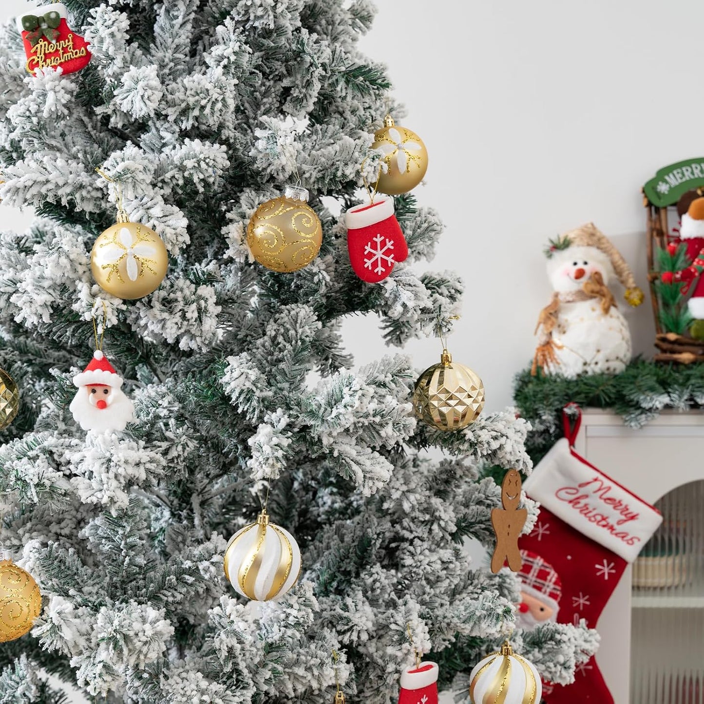 16Pcs Christmas Ball Ornaments Set, 3.15" Shatterproof Christmas Ornaments, Luxury Glitter Hanging Ornaments for Xmas Tree, Xmas Holiday, Party, Wedding (Gold)