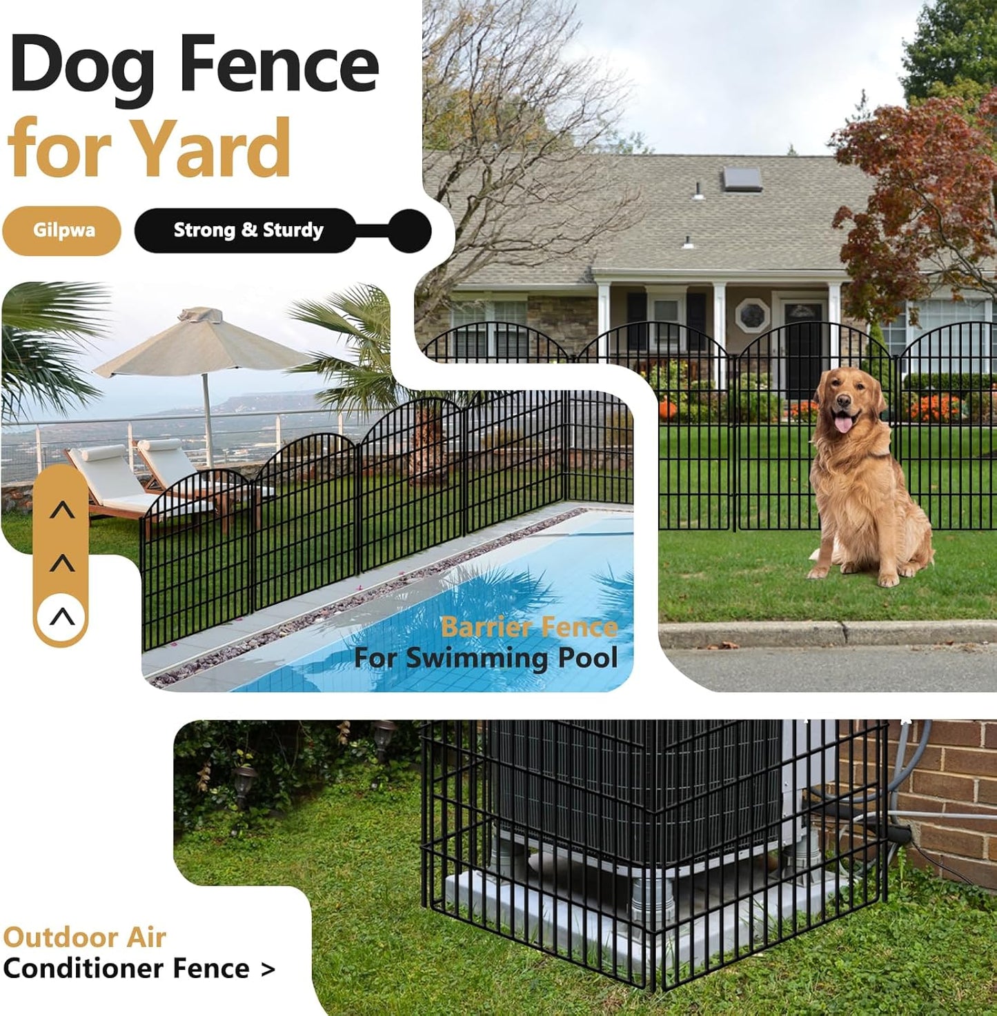 15 Panels Decorative Garden Fence, 33in (H) x 33.46ft (L) No Dig Dog Fences Outdoor for Yard, Rustproof Tall Metal Fencing Panels Animal Barrier Border for Rabbits, Patio Temporary Use